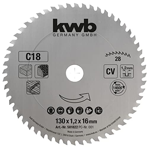 kwb Kreissägeblatt 130 x 16 mm, Made in Germany, grobe schnelle Schnitte, Sägeblatt geeignet für Brennholz und Schalungen von kwb