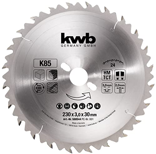 kwb Kreissägeblatt 230 x 30 mm, Made in Germany, sehr schneller Schnitt, Sägeblatt geeignet für Konstruktionshölzer, Gipskarton und Bauholz von kwb