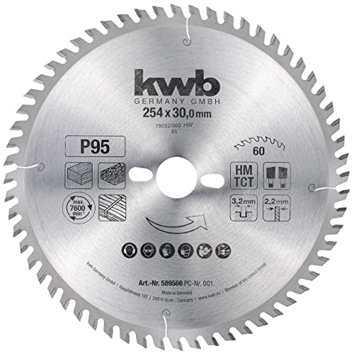 kwb Kreissägeblatt 254 x 30 mm, sehr feiner Schnitt, Sägeblatt geeignet für Arbeitsplatten, Holz und beschichtete Platten von kwb