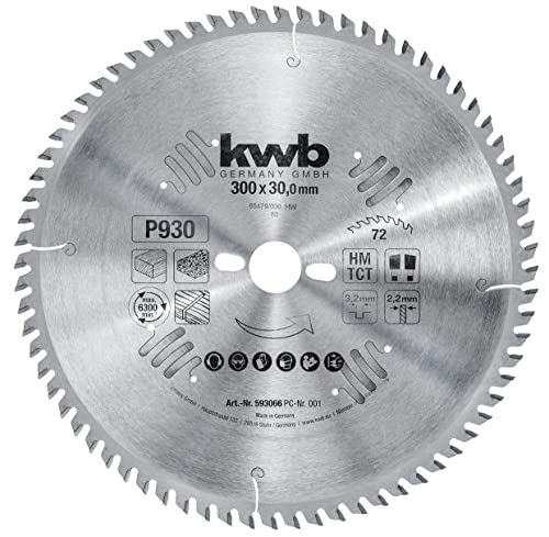 kwb Kreissägeblatt 300 x 30 mm, sehr feiner Schnitt, Sägeblatt geeignet für Arbeitsplatten, Holz und beschichtete Platten von kwb