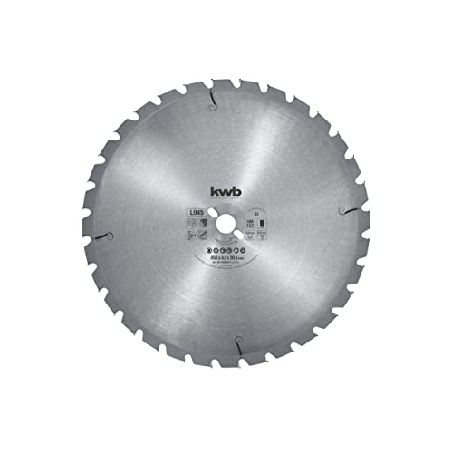 kwb Kreissägeblatt 450 x 30 mm, Made in Germany, nagelfester Spezial-Trapezzahn, mittlere Schnittgüte, Sägeblatt geeignet für Weich- und Hartholz, Konstruktionsvollholz und Holzplatten von kwb