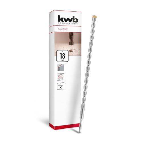 kwb SDS Plus Bohrer, SDS Plus Hammerbohrer (Ø 18 mm x 460/400 mm, mit extrem schneller Hartmetall 4X-Schneide, für armierten Beton, Stein & Mauerwerk) von kwb