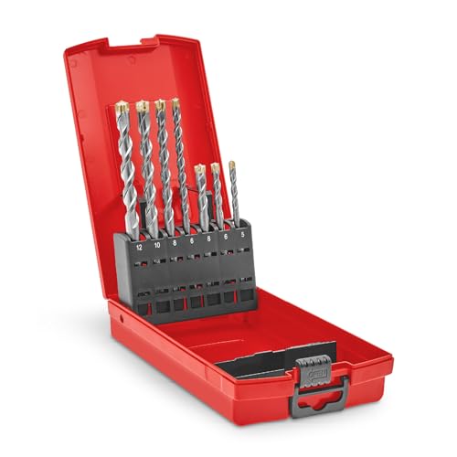 kwb SDS Plus Bohrer Set, Hammerbohrer SDS Plus Set (7-tlg., Ø 5/6/6/8/8/10/12 mm x 110/160 mm, mit extrem schneller Hartmetall 4X-Schneide, für Beton, Stein & Mauerwerk) von kwb