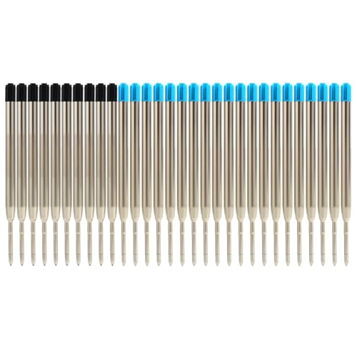 30 Stück Kugelschreiberminen, G2 10 Schwarze und 20 Blaue, Großraumminen Ersatz für Standard Kugelschreiber Mine, 1,0 mm Strichstärke, Austauschbare Kuliminen für Büro, Schule, Reibungsloses Schreiben von kwinfei