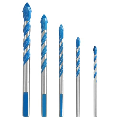 5-teiliges Beton- und Steinbohrer-Set mit Hartmetallspitzen, Hammerbohrer für Ziegel-, Fliesen-, Zement-, Kunststoff-, Stein- und Wandbohrungen, stoßfestes Wolframkarbid, 4–10 mm mit Aufbewahrungsbox von kwinfei