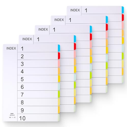 A4-Akten-Trennblätter, 5 Packungen, 10 Stück, bunt, mehrfach gelocht, Registerblätter für Aktenordner und Ringbücher, langlebige Papier-Organizer für Büro, Zuhause, Dokumentenmanagement A4-Akten-Trennblätter, 5 Packungen, 10 Stück, bunt, mehrfach gelocht, Registerblätter für Aktenordner und Ringbücher, langlebige Papier-Organizer für Büro, Zuhause, Dokumentenmanagement von kwinfei