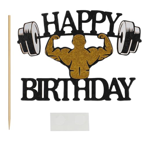 Tortenaufsatz zum 18. Geburtstag, Fitness-Tortenaufsatz, schwarzer Glitzer, Gewichtheben, Silhouette für Bodybuilder und Sportler, Geburtstagspartys, Sport- und Fitnessbegeisterte, Dekoration von kwinfei