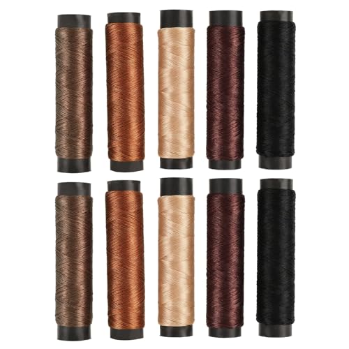 kwinfei 10 Rollen Nähgarn für Haarverlängerungen, Perücken und DIY-Haartressen, starker, langlebiger Faden in Schwarz, Braun, Dunkelbraun, Beige und Khaki von kwinfei
