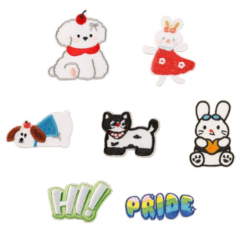 7 PCs Cartoon Katzen Applique Flecken Schöne Hunde Eisen Auf Flecken Bestickte Flecken Reparaturflecken Nähen Auf Flecken von kwoifioy