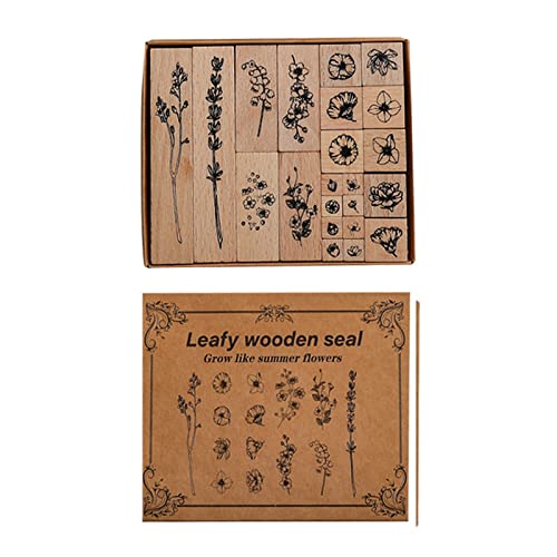 Holzstempel Gummi Stempel,22 Stück Holzstempel Blätter Vintage,Vintage-Gummistempel aus Holz für Pflanzen und Blumen, für Scrapbooking Schreibwaren DIY Handwerk Standard Stempel (B) von kyaoayo