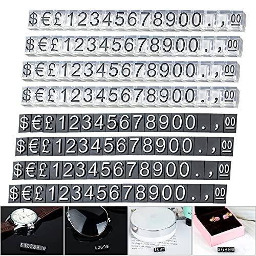 Preisschilder, 10 Stück Preisschild Nummern Buchstabe Preiswürfelanzeige, Verstellbarer Nummern Buchstaben Preisschild Ständer Block Kit (3, Schwarz auf transparentem Hintergrund) von kyaoayo