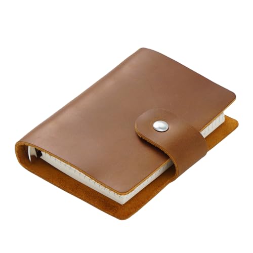 A8 Leder Pocket Notebook - Mini Rindsleder Tagebuch mit Punkt- & Rasterseiten, nachfüllbares Loseblatt-Notizbuch, glatte Textur für Journaling, Planen, Skizzieren, Reisen (Braun) von kychenBase