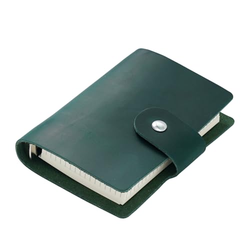 A8 Leder Pocket Notebook - Mini Rindsleder Tagebuch mit Punkt- & Rasterseiten, nachfüllbares Loseblatt-Notizbuch, glatte Textur für Journaling, Planen, Skizzieren, Reisen (Grün) von kychenBase