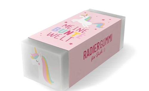 Einhorn Radiergummi mit Bunter Welt Design, Rosa Box mit Regenbogen-Einhorn Motiv Einhorn Radiergummi mit Bunter Welt Design, Rosa Box mit Regenbogen-Einhorn Motiv von la vida GmbH
