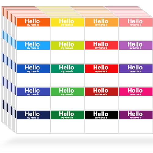 300 Stück Namensschilder Aufkleber, 20 Farben Selbstklebende Namensschilder "Hello My Name is" Stickers(76mm x 50mm), Namensaufkleber für Meeting, Büro, Party, Klassenzimmer von labelon