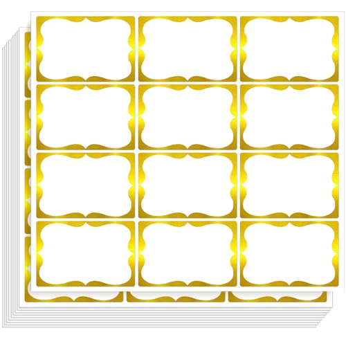 300 Stück Folie Gold Namensschilder Aufkleber Etiketten, Namensaufkleber Selbstklebeetiketten für Schule, Büro, Zuhause,77 x 52mm von labelon
