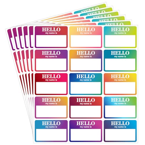 360 Stück Namensschilder Aufkleber, 15 Farben Selbstklebende Namensschilder "Hello My Name is" Stickers(77mm x 52mm), Namensaufkleber für Meeting, Büro, Party, Klassenzimmer von labelon