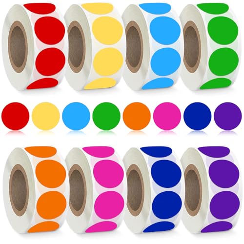 4000 Stück 1,9 cm runde bunte Punktaufkleber 8 farbige Preisetiketten für Garage, Verkauf, Kinder, Studenten, Büro, Klassenzimmer (8 Rollen) von labelon