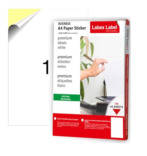 Etiketten A4 Bogen ∣ Bedruckbare Etiketten - weiß selbstklebend bedruckbar - Papier Labels/Haftetiketten -Universal Etiketten (1 pro Blatt | 10 Blatt) Etiketten A4 Bogen ∣ Bedruckbare Etiketten - weiß selbstklebend bedruckbar - Papier Labels/Haftetiketten -Universal Etiketten (1 pro Blatt | 10 Blatt) von labex label