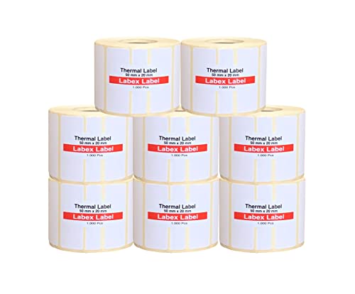 Labex Label - Thermo Etiketten 50x20 mm | Zebra Etiketten - Thermo etiketten auf rolle; 8 Rollen 8.000 stück Barcode/Adresse Thermo Etiketten von labex label