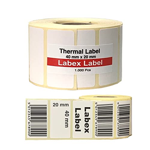 Thermo Etiketten 40x20 mm | Barcode etikett - Zebra etiketten ; 1.000 stück - Thermotransfer etiketten - 1 Rolle ;1.000 Thermo label (1 Rolle) von labex label