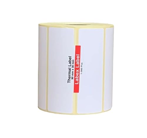 labex Label - Thermo Etiketten 90X30 mm | Zebra etiketten- Thermo etiketten auf rolle; 1.000 stück Thermo label Barcode/Adresse Thermo Etiketten von labex label