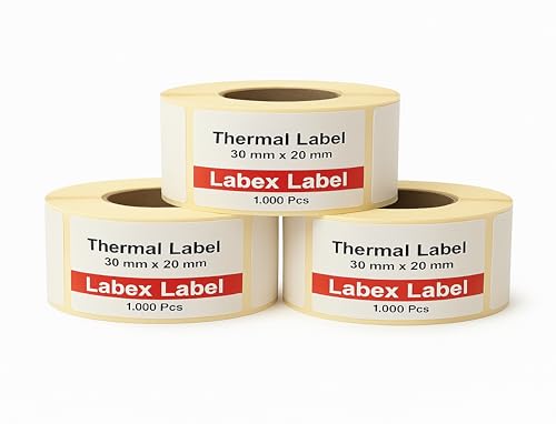 Labex Label - 30x20 mm Thermoetiketten – 3 Rollen à 1000 Barcode-Etiketten, Selbstklebende Rollenetiketten für Thermodrucker von labex label