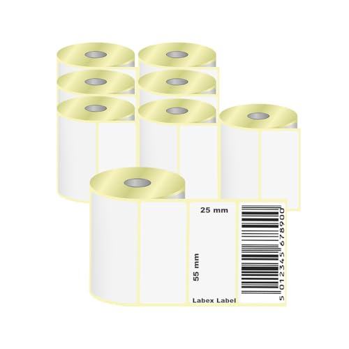 Thermoetiketten, Thermodirekt-Etiketten, Adressetiketten, Zebra-Aufkleber, thermo label (8 Rollen, 55 mm x. 25 mm) von labex label