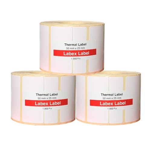 Labex Label - Thermo label 50x25 mm | Zebra Etiketten - Thermodirekt Etiketten - Thermoetiketten auf rolle - 3 Rollen ; 3.000 etiketten Thermo label Barcode/Adresse Thermo Etiketten von labex label