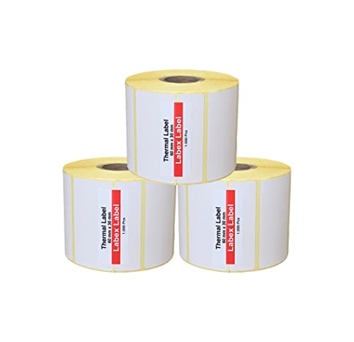 Labex Label - Thermodirekt etiketten 60x30 mm | adressetiketten - Zebra etiketten, 3 Rolle 3.000 stück - Thermodrucker etiketten - 3 Role : 3.000 Thermo label Barcode/Adresse Thermo Etiketten von labex label