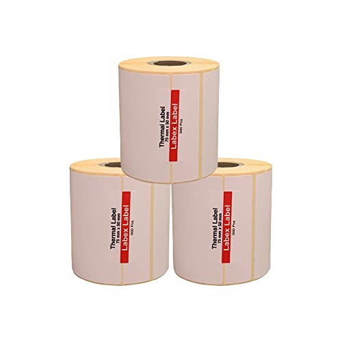 Thermotransfer etiketten 75x50 mm | Barcode etikett - Thermo etiketten - 3 rolle; 1.500 stück - Thermo label, adressetiketten (3 Rolle) von labex label