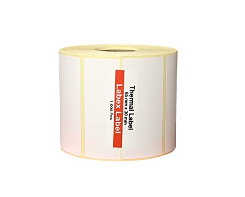 Thermo Etiketten 65x30 mm | Barcode etikett - Zebra Etiketten; 1.000 stück - Thermotransfer etiketten, adressetiketten - 1 Rolle ;1.000 Thermo label (1 Rolle) von labex label