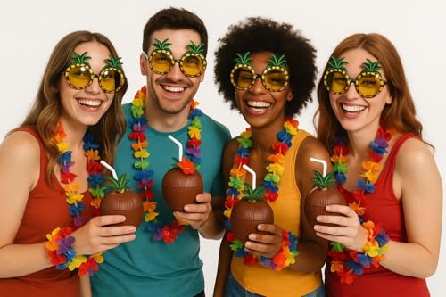 labreeze Hawaii Party Zubehör Set, 12 Stück Luau Kit für 4 Erwachsene mit Kokosnuss Tassen Ananas Sonnenbrille Regenbogen Leis labreeze Hawaii Party Zubehör Set, 12 Stück Luau Kit für 4 Erwachsene mit Kokosnuss Tassen Ananas Sonnenbrille Regenbogen Leis von labreeze
