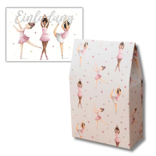 10 x Einladungskarten und 10 x Mitgebseltüten zum Ballerina Geburtstag - Ballet Kindergeburtstag Einladungen & Mitgebsel - produziert in der EU - hochwertiges Papier von lachentutgut.de
