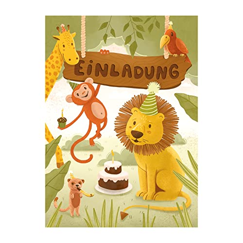 lachentutgut.de Safari Einladung zum Kindergeburtstag inkl. Umschlag - für Junge und Mädchen - 6 Stück (Safari) von lachentutgut.de