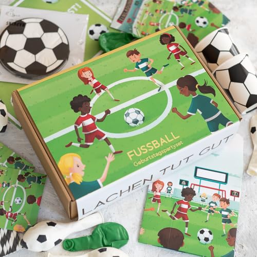 Ultimatives Partyset zum Fussball Geburtstag - Kindergeburtstag Deko - Einaldungen, Mitgebsel, Tischdeko, Tattoos- Fussball Kindergeburtstag, produziert in der EU, Startup aus DE von lachentutgut.de