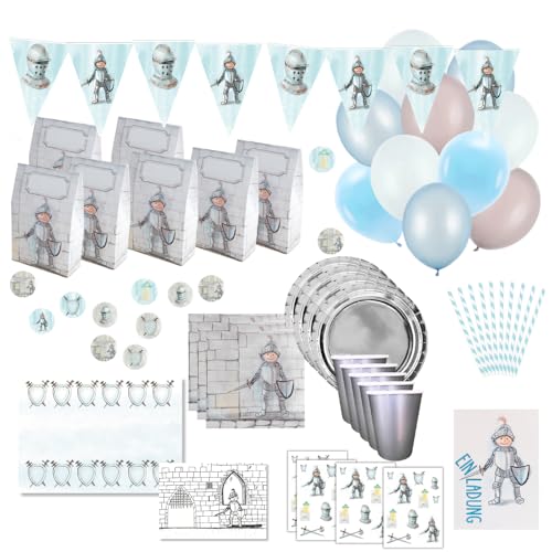 Ultimatives Partyset zum Ritter Geburtstag - Kindergeburtstag Deko für kleine Ritter - Einladungen, Mitgebsel, Tischdeko, produziert in der EU, Startup aus DE von lachentutgut.de
