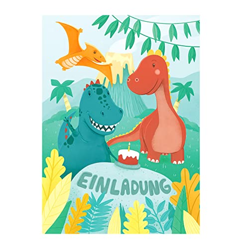 lachentutgut.de Einladung zum Kindergeburtstag inkl. Umschlag - für Junge und Mädchen - 6 Stück (Dino) von lachentutgut.de