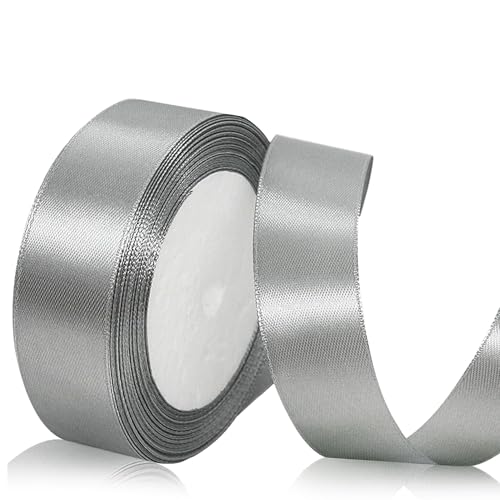Geschenkband Satinband 22m, 20mm Breit Geschenkband, Silbergrau Schleifenband für Hochzeit, Bastelarbeiten und Geschenkverpackung Hochzeitsdekoration (Silbergrau) von laeeyin