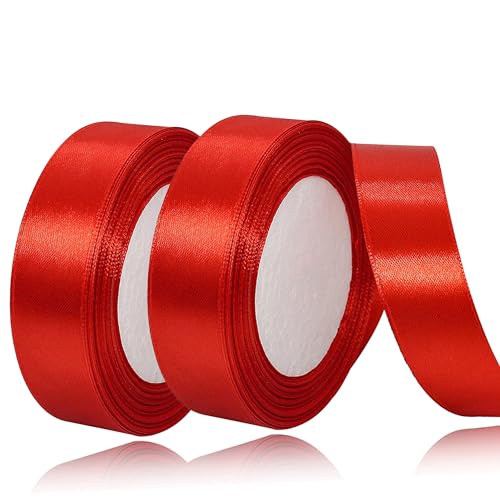 laeeyin Geschenkband Satinband 44m Geschenkband Breit, 20mm Schleifenband,Geschenkband Hochzeit Stoff, Satin-Geschenkband, Perfekt für Hochzeiten, Geburtstage und Festliche Anlässe (Rot) von laeeyin