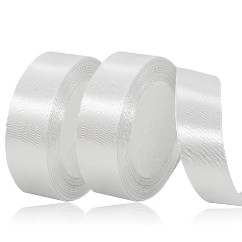 Geschenkband Satinband 44m, 20mm Breit, Weißes Schleifenband für Hochzeit, Bastelarbeiten und Geschenkverpackung (weiß) von laeeyin
