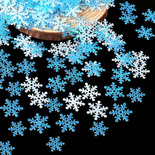 Pack of 600 Snowflakes Decoration Confetti, Schneeflocken Deko Konfetti, Kunstschnee Deko, Glitzerdeko, Silvesterdekoration, Streudeko Weihnachten, Glitzer-Winterdekoration, Streudeko (Blue) von lafo