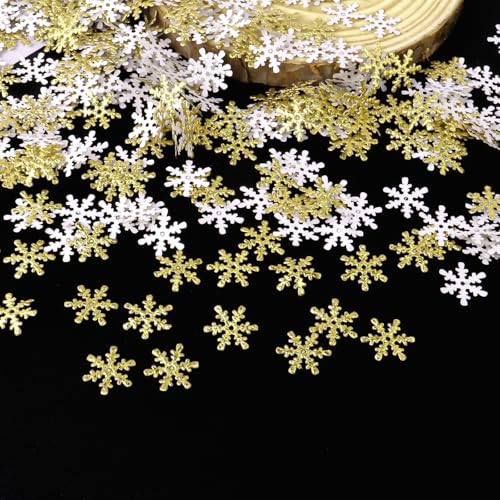 Pack of 600 Snowflakes Decoration Confetti, Schneeflocken Deko Konfetti, Kunstschnee Deko, Glitzerdeko, Silvesterdekoration, Streudeko Weihnachten, Glitzer-Winterdekoration, Streudeko (Gold) von lafo