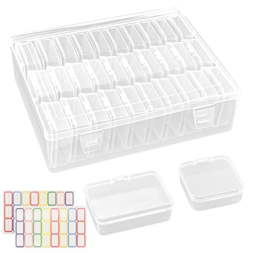lafo 33 Stück Sortierbox +2 Farbetiketten, Klar PP Aufbewahrungsbox Klein mit Deckel, Kleine Box mit Deckel für Schmuck/Basteln/Schrauben, Kleinteile Organizer mit Fächern von lafo