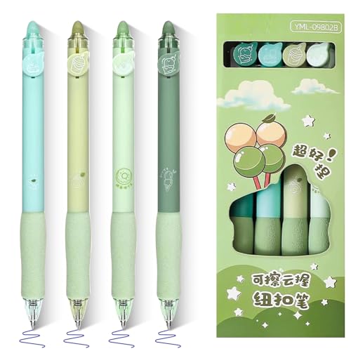 lafo Radierbarer Kugelschreiber mit Matcha-Wolken-Design 4er Pack, Braune Radierbare Stifte 0.5mm, Gelschreiber Radierbar, Friction Erasable Pen für Studenten, Geschenk Schule Bürobedarf (Grün, Blau) von lafo