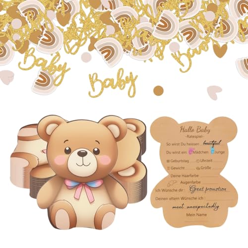 lafo Babyparty Spiele Karten 25 Stück mit Babybär Design, Babyshower Gender Reveal Deko Set inklusive 100 Konfetti, Babyparty Karten zum Ausfüllen für Junge und Mädchen lafo Babyparty Spiele Karten 25 Stück mit Babybär Design, Babyshower Gender Reveal Deko Set inklusive 100 Konfetti, Babyparty Karten zum Ausfüllen für Junge und Mädchen von lafo