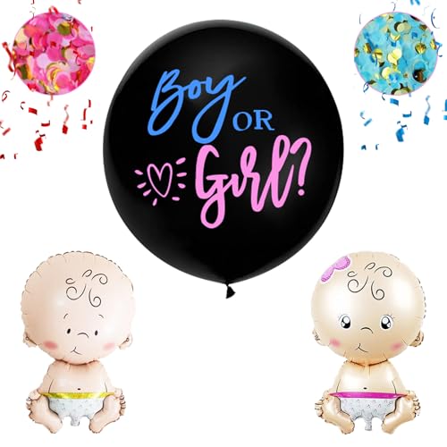 Lafo Gender Reveal Balloon XXL, 36 Zoll Boy or Girl Balloon, Rosa und Blau und Band für Gender Reveal Party Deko, Boy or Girl Deko, Dekoration Babyshower von lafo