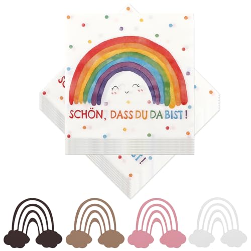 lafo 40 Servietten Regenbogen + 50 Konfetti Servietten Geburtstag Kindergeburtstag Deko Schön Dass Du Da Bist, 3-lagige Tischdeko für Taufe Kommunion Einschulung,33x33 cm (Regenbogen) von lafo