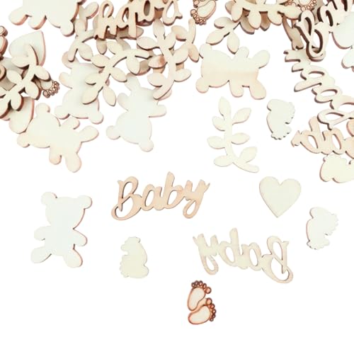 100 Stück Babyparty Deko Konfetti Holz, Gender Reveal Babyparty Party Deko, Taufe Deko Tischdeko Holz, Babyparty Deko Streudeko Konfetti für Gender Reveal Party, Babyshower, Geburtstag Party Deko von lafomukea