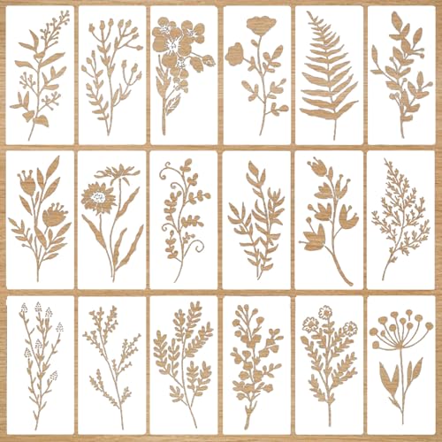 12 Stück Blumen Schablone, Malerei Schablone, Blätter Malerei Schablone, DIY Kunst Zeichenschablonen, Malschablonen Set für Scrapbooking Holz Boden Wand Fliesen von lafomukea